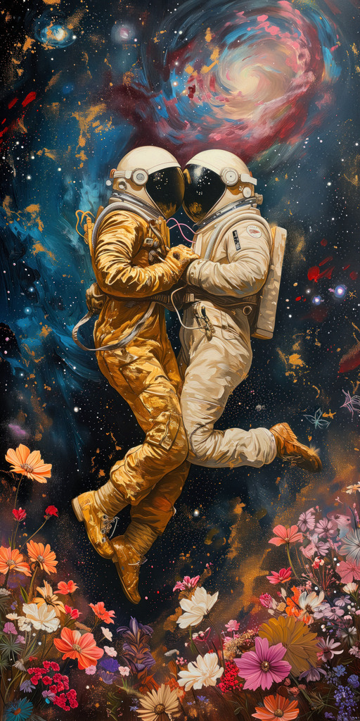 2401036 - Lovers in Space | Zwei sich liebende Astronauten in einem surrealen Kosmos.