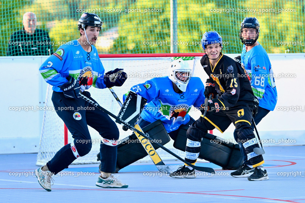 VAS Ballhockey Villach vs. ASKÖ Villach Ballhockey | #3 Fertschai Matthias SV ASKÖ Ballhockey, #35 Lepuschitz Leo SV ASKÖ Ballhockey, #75 Wohlfahrt Benjamin VAS Ballhockey Villach, #68 Fischer Tobias SV ASKÖ Ballhockey, VAS Ballhockey Villach vs. ASKÖ Villach Ballhockey , VAS Ballhockey Villach vs. ASKÖ Villach Ballhockey  am 13.05.2026 in Villach (Alpen Arena ), Austria, (Photo by Bernd Stefan)