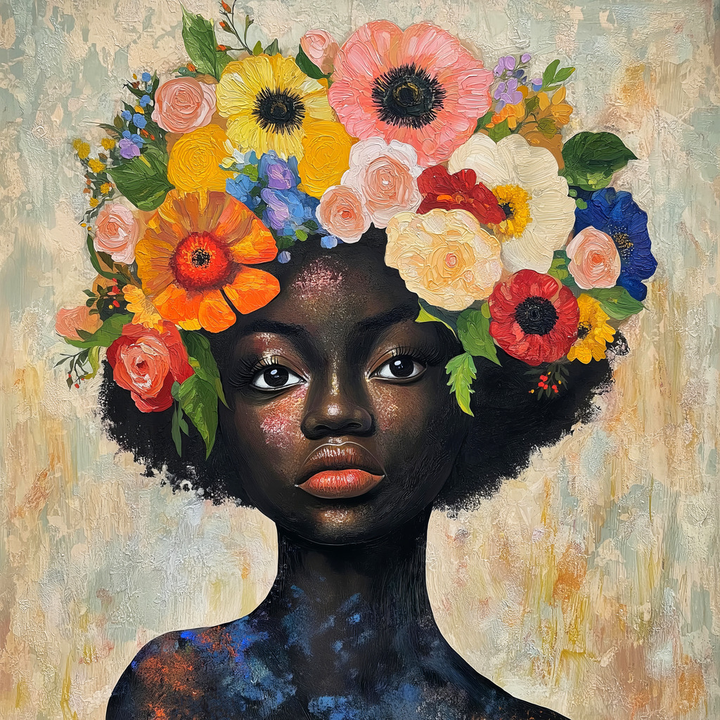 10250136 - Frau mit Blumen | Modernes Wandbild oder Poster im Stil eines Gemäldes. Für Preise, Formate und Ausführungen klicken Sie bitte auf "Bestellen".