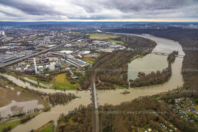 Hagen231201523Ruhr | Luftbild, Ruhrhochwasser, Weihnachtshochwasser 2023, Fluss Ruhr tritt nach starken Regenfällen über die Ufer, Überschwemmungsgebiet Ruhraue Syburg am Zusammenfluss Lenne und Ruhr, hinten der Hengsteysee und Ardeygebirge, Autobahn A1, Boele, Hagen, Ruhrgebiet, Nordrhein-Westfalen, Deutschland