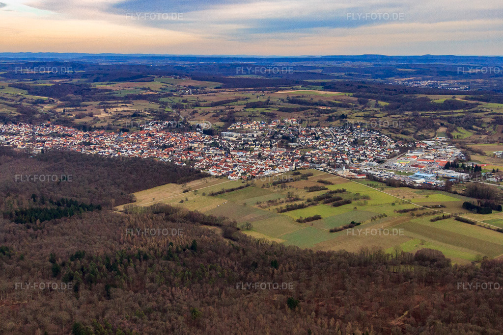 Luftbild: Ortsansicht von Westen in Östringen im Bundesland Baden-Württemberg in Deutschland. Foto: IMG_24734.jpg vom 27.02.2010 durch Werner Riehm/FLY-FOTO.de
