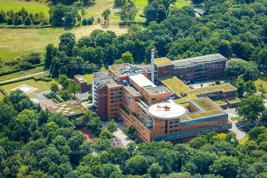 Duisburg250704248Sued | Luftbild, BG Klinikum Duisburg, BMI Luftrettungsstation, Hubschrauberlandeplatz und Rettungshubschrauber, Buchholz, Duisburg, Ruhrgebiet, Nordrhein-Westfalen, Deutschland