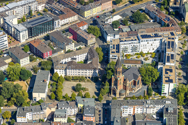 Essen220807434 | Luftbild, Evang. Kreuzeskirche, Stadtkern, Essen, Ruhrgebiet, Nordrhein-Westfalen, Deutschland