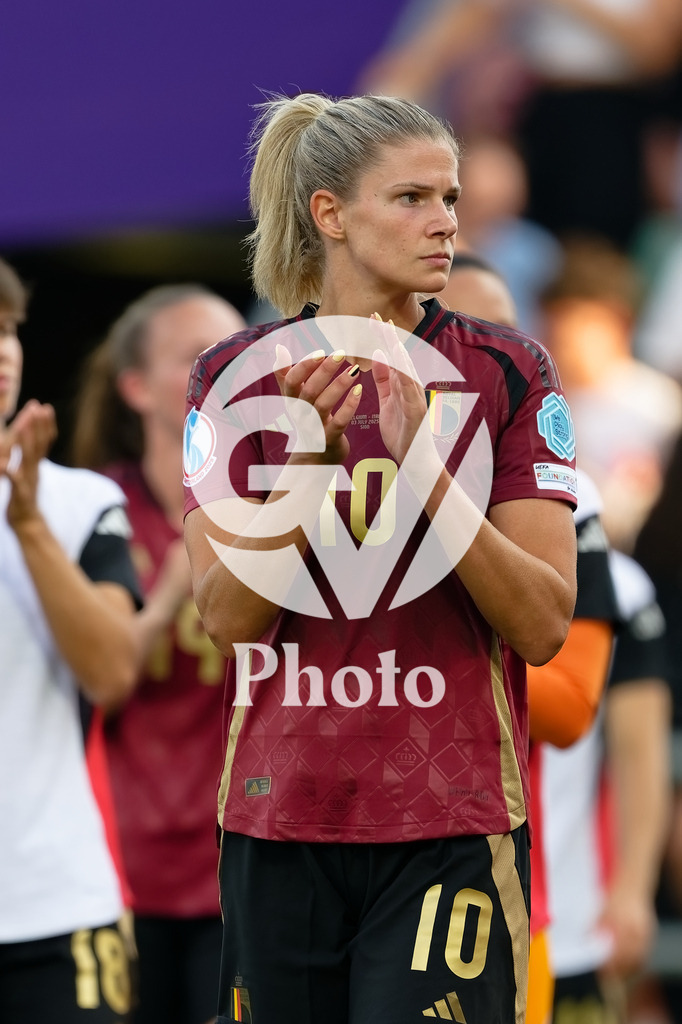 Belgium v Italy - UEFA Women's EURO 2025 Group B | SION, SWITZERLAND - JULY 3: Justine Vanhaevermaet of Belgium looks on during the UEFA Womens EURO 2025 Group B match between Belgium and Italy at Stade de Tourbillon on July 3, 2025 in Sion, Switzerland. (Photo by Giuseppe Velletri/Sports Press Photo/Getty Images)