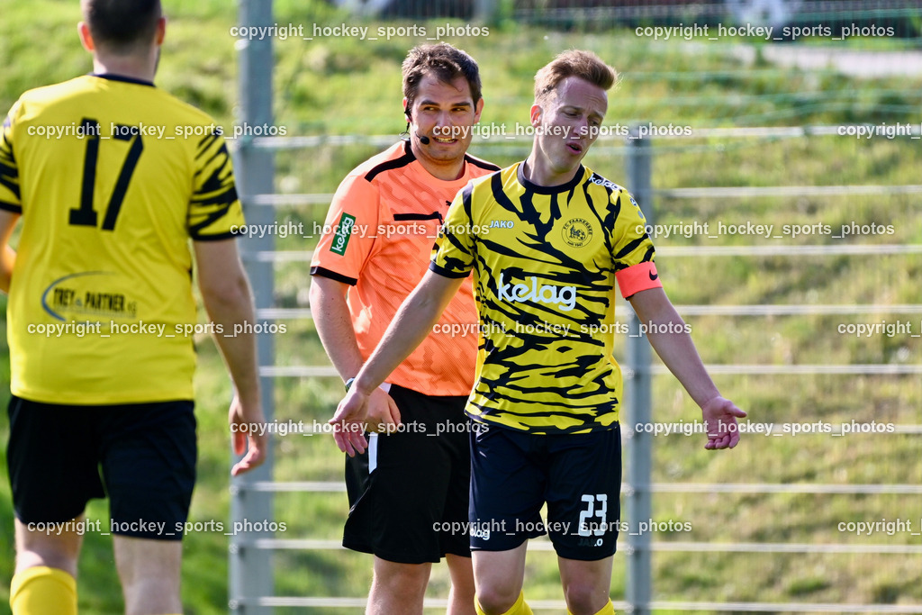 SC Landskron vs. FC Faakersee | Michell Kollreider Referee, #23 Roman Adunka FC Faakersee, SC Landskron vs. FC Faakersee, SC Landskron vs. FC Faakersee am 27.04.2025 in Villach (Sportanlage Landskron), Austria, (Photo by Bernd Stefan)