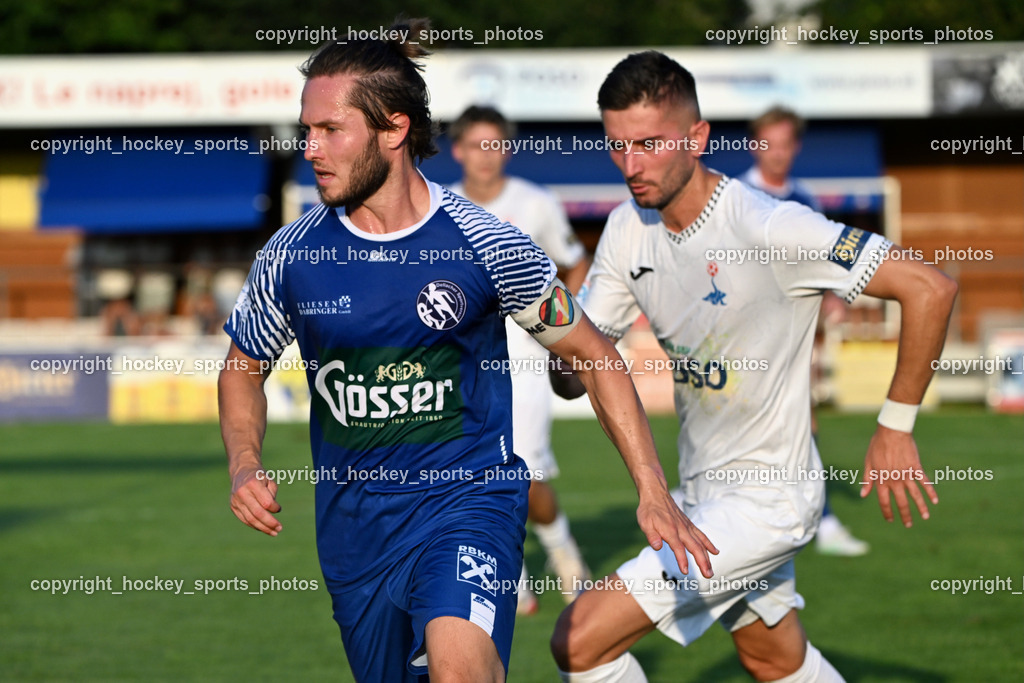 SAK vs. SV Dellach Gail | #23 Maximilian Wastian SV Dellach Gail, #7 Hrvoje Jakovljevic SAK, SAK vs. SV Dellach Gail, SAK vs. SV Dellach Gail am 14.08.2025 in Klagenfurt (Sportpark Welzenegg), Austria, (Photo by Bernd Stefan)