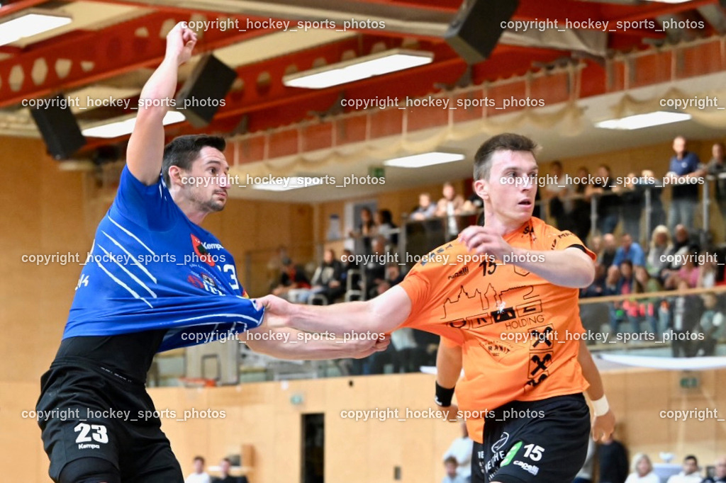 SC Ferlach vs. HSG Holding Graz 23.9.2023 | #23 KOCBEK Jure SC Ferlach, #15 OFFNER Paul Holding Graz, SC Ferlach vs. HSG Holding Graz 23.9.2023, SC Ferlach vs. HSG Holding Graz am 23.09.2023 in Bleiburg (Ballspielhalle Ferlach), Austria, (Photo by Bernd Stefan)