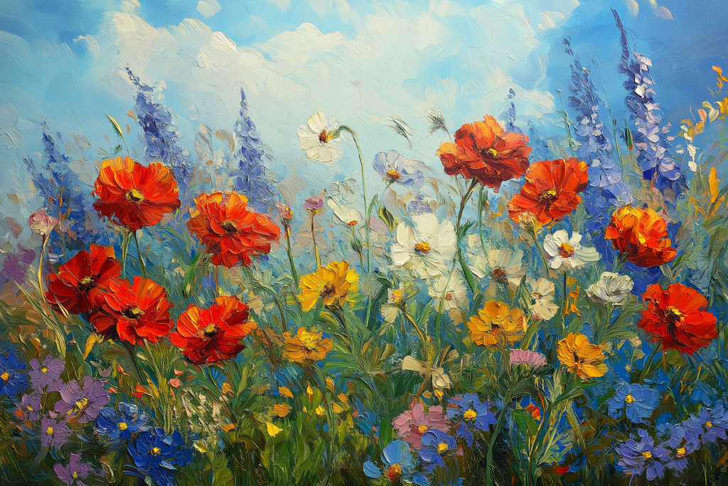 2501048 - Blumenwiese | Eine bunte Blumenwiese im Stil eines Gemäldes.