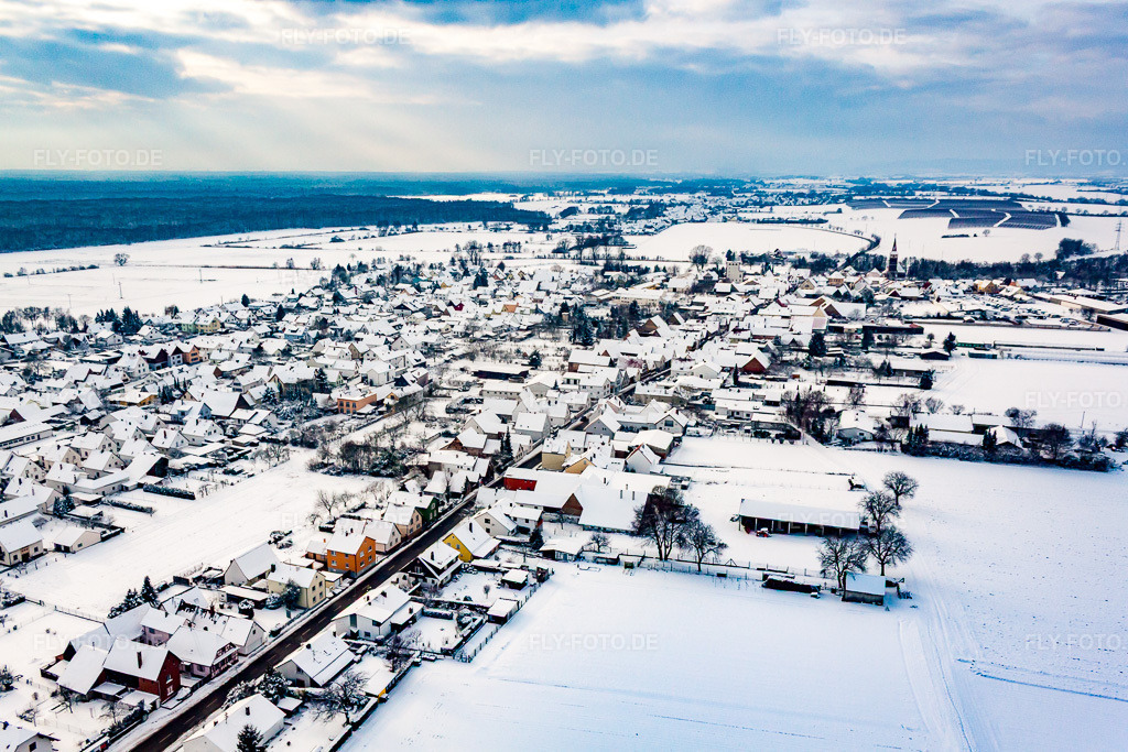 Luftbild: im Winter bei Schnee in Minfeld im Bundesland Rheinland-Pfalz in Deutschland. Foto: IMG_36053.jpg vom 18.12.2010 durch Werner Riehm/FLY-FOTO.de