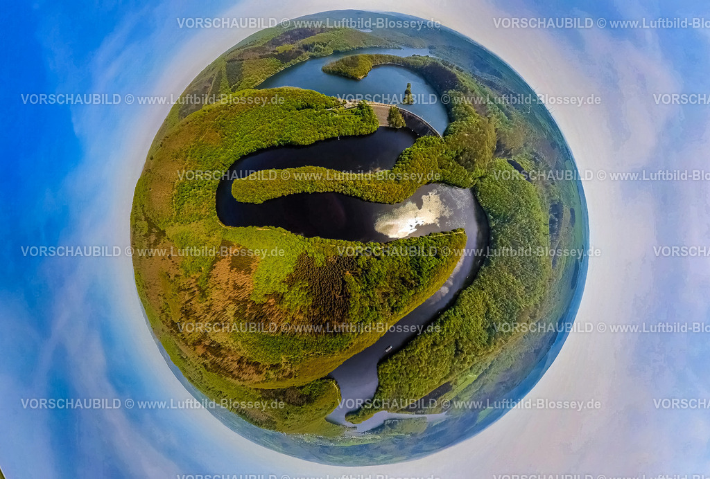 Simmerath240590142Urftsee_Urfttalsperre | Luftbild, Erdkugel, Fisheye Aufnahme, Fischaugen Aufnahme, 360 Grad Aufnahme, tiny world, little planet, fisheye Bild, Fluss Rur, Urftstaumauer - Obersee/Urftsee, Waldgebiet Nordeifel Nationalpark Eifel, Malsbenden, Schleiden, Nordrhein-Westfalen, Deutschland