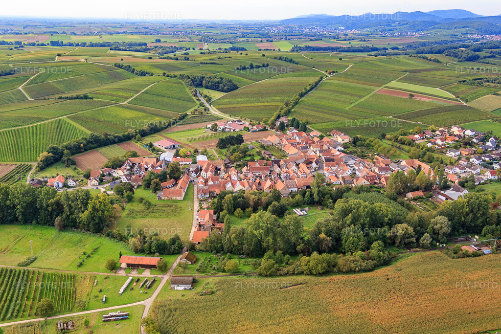 Luftbild: Ortsansicht aus Norden im Ortsteil Klingen in Heuchelheim-Klingen im Bundesland Rheinland-Pfalz in Deutschland. Foto: IMG_072702.jpg vom 19.09.2014 durch Werner Riehm/FLY-FOTO.deAuflösung des Originals: 5472 x 3648 px