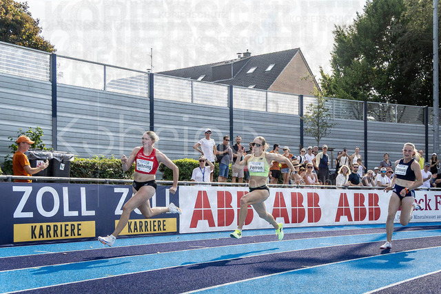 Multisport Event; Ratingen, 27.06.2026 | RATINGEN, GERMANY - JUNE 27, 2026 : Marie Dehning (GER / Germany), Célia Perron (FRA / France) and Léonie Cambours (FRA / France) over 200m competing during the Multisport Event at Stadion Ratingen on June 27, 2026 in Ratingen, Germany.