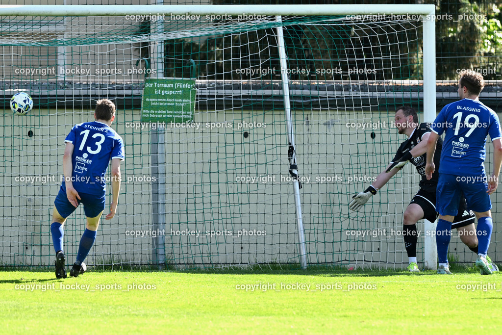 SV Donau vs. Union Matrei | Tor SV Donau, #13 Adrian Steurer Union Matrei, #19 Luca Jakob Blassnig Union Matrei, #1 Julian Weiskopf Union Matrei, SV Donau vs. Union Matrei, SV Donau vs. Union Matrei am 03.05.2026 in Klagenfurt (Sportplatz Donau), Austria, (Photo by Bernd Stefan)