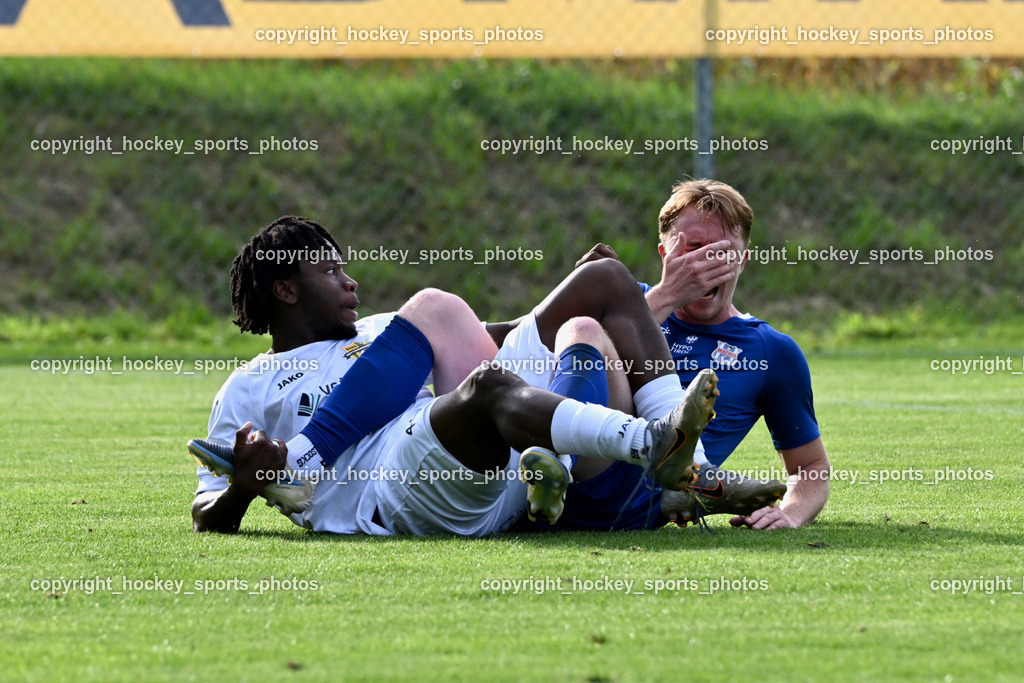 ASKÖ Köttmannsdorf vs. Union Matrei | #49 Confidence Eboigbe Osawe ASKÖ Köttmannsdorf, #33 Alexander Wibmer UNION Matrei, ASKÖ Köttmannsdorf vs. Union Matrei, ASKÖ Köttmannsdorf vs. Union Matrei am 13.09.2025 in Köttmannsdorf (Sportplatz Köttmannsdorf), Austria, (Photo by Bernd Stefan)