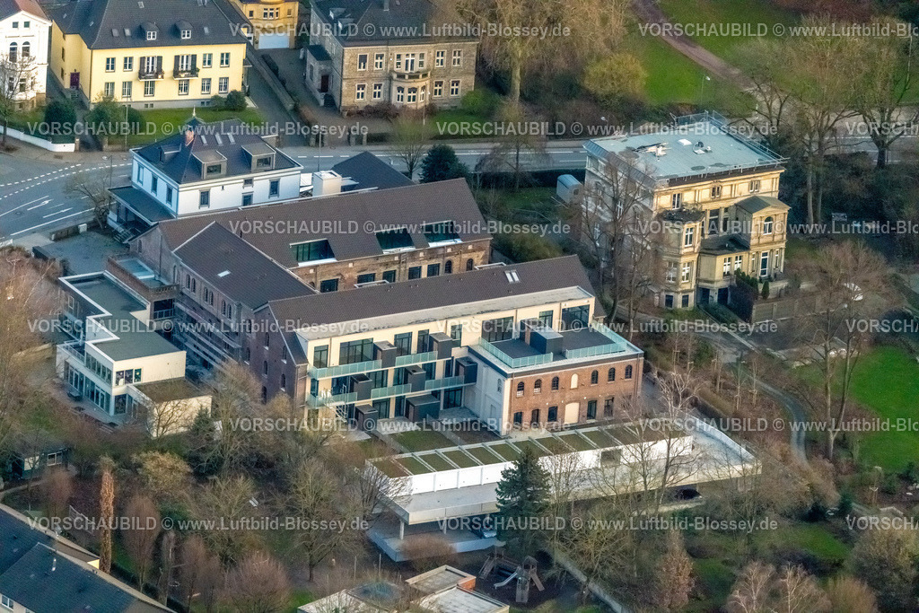Witten230102318 | Luftbild, Baustelle Wohnhäuser für Lofts auf dem ehemaligen Scharfen Gelände sowie Scharfen Villa und Gustav Lohmann Villa, Witten, Ruhrgebiet, Nordrhein-Westfalen, Deutschland