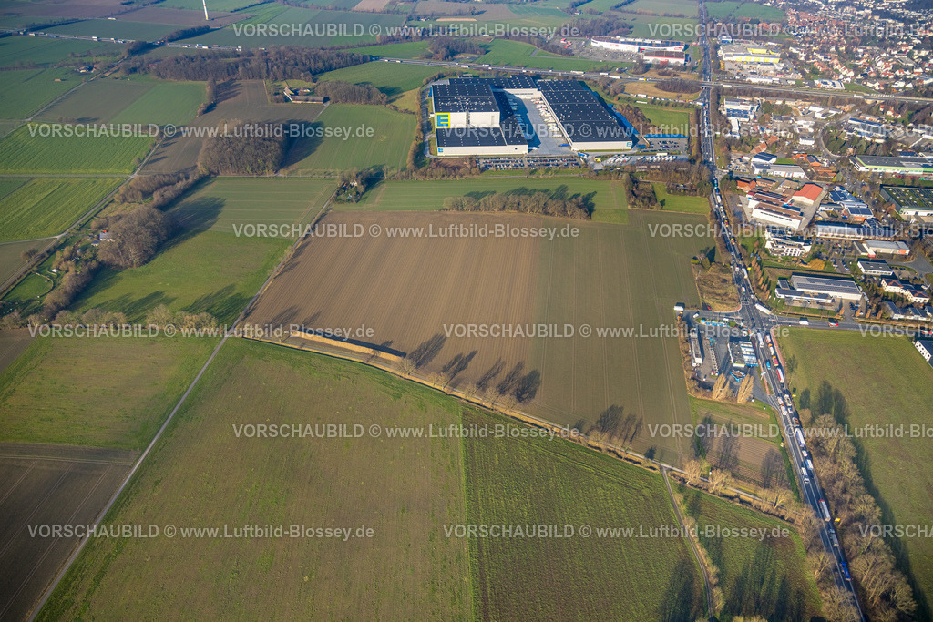 Hamm241200071 | Luftbild, Edeka Logistikzentrum Hamm an der Autobahn A2, Grünflächen Werler Straße und im Sutenkamp, Stadtbezirk Rhynern, Hamm, Ruhrgebiet, Nordrhein-Westfalen, Deutschland