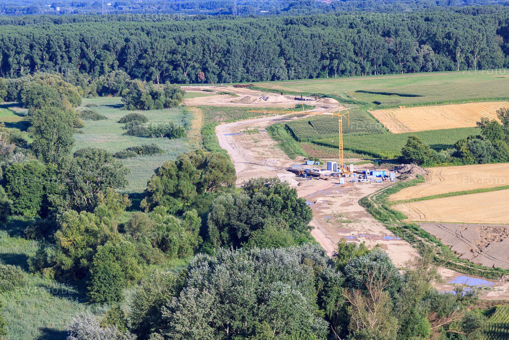 Luftbild: Baustelle zum Bau des Polders bei Neupotz in Wörth am Rhein im Bundesland Rheinland-Pfalz in Deutschland. Foto: IMG_30842.jpg vom 31.07.2010 durch Werner Riehm/FLY-FOTO.de