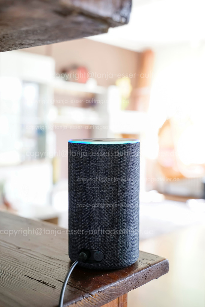 Lautsprecher mit Spracherkennung steuert Unterhaltungs Elektronik im Wohnzimmer |  Lautsprecher mit Spracherkennung steuert Unterhaltungs Elektronik im Wohnzimmer                              