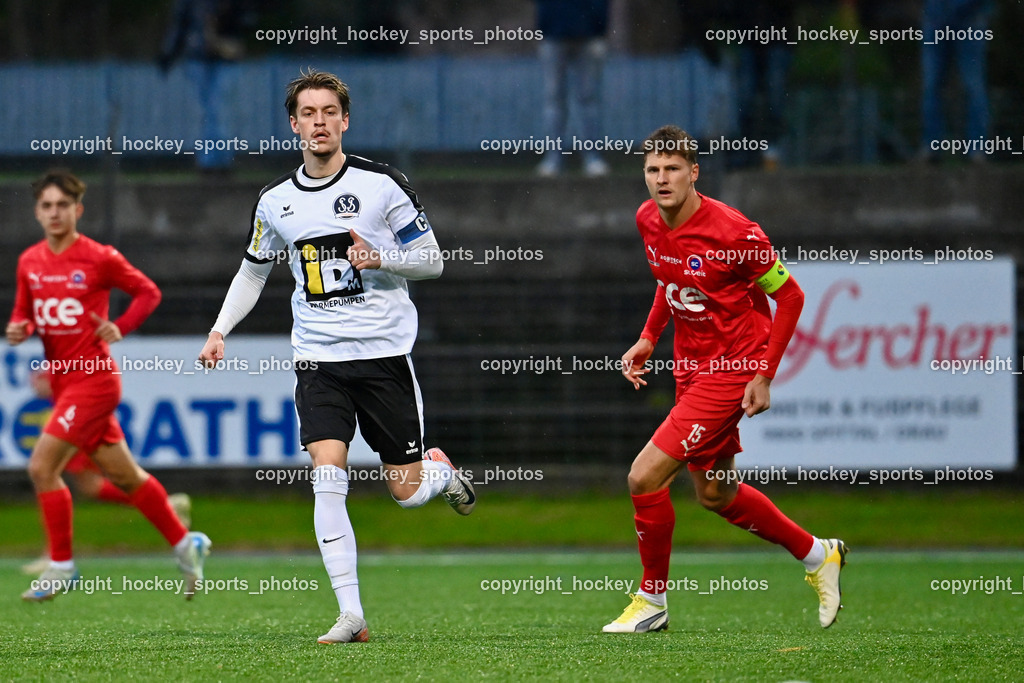 SV Spittal 1921 vs. SC St. Veit  | #10 Adrian Steurer SV Spittal, #15 Philipp Höberl St.Veit, SV Spittal 1921 vs. SC St. Veit , SV Spittal 1921 vs. SC St. Veit  am 04.10.2024 in Spittal an der Drau (Goldeck Stadion), Austria, (Photo by Bernd Stefan)