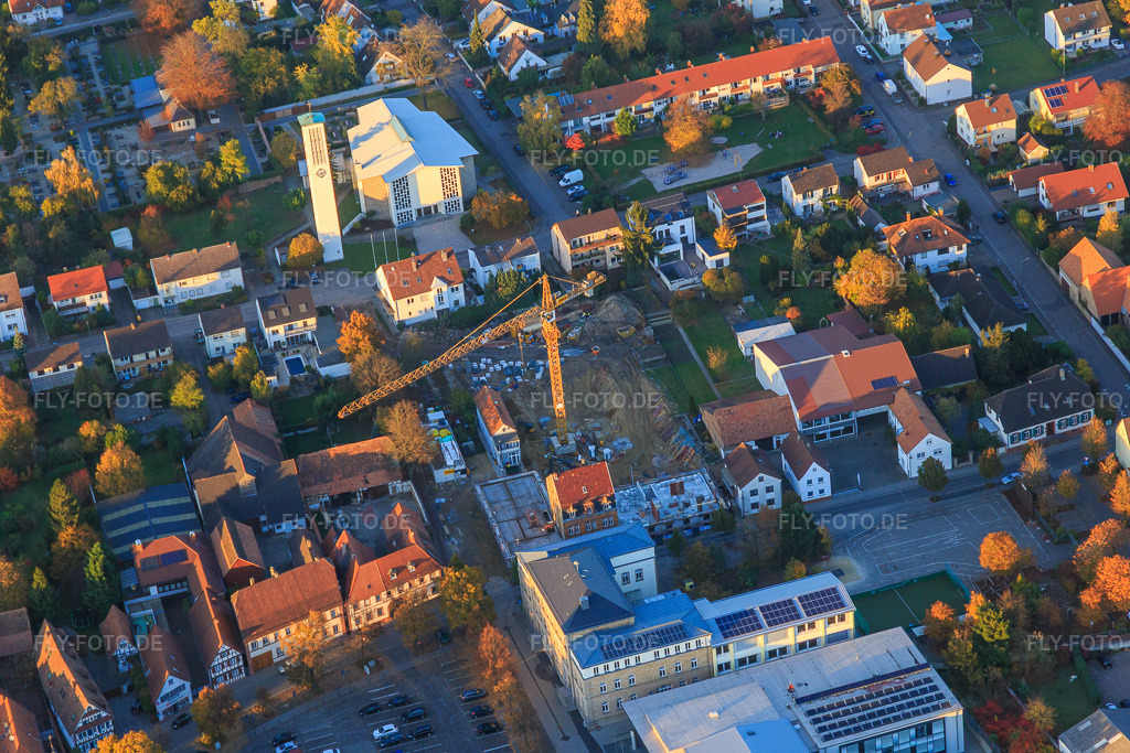 Luftbild: Baustelle für Wohn- und Geschäfsthäuser nach Abriss zwischen Marktstraße und Goethestr in Kandel im Bundesland Rheinland-Pfalz in Deutschland. Foto: IMG_095843.jpg vom 30.10.2016 durch Werner Riehm/FLY-FOTO.de