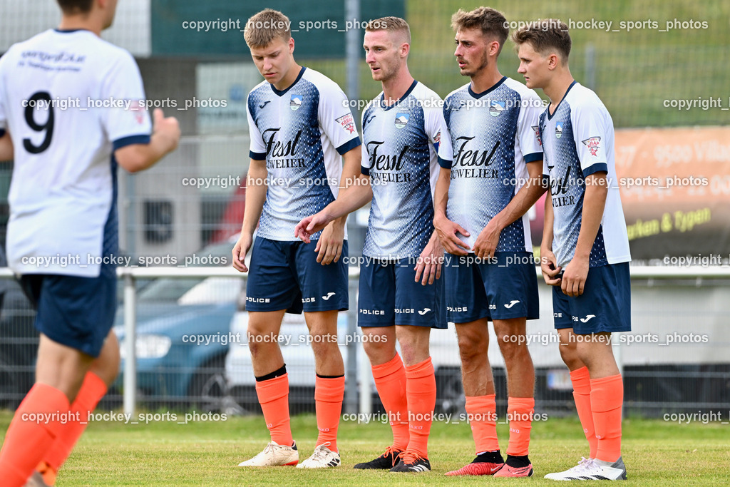 SC Magdalen vs. DSG Ledenitzen | #6 Michael Karl Baumgartner DSG Ledenitzen, #14 Tim Kovacic DSG Ledenitzen, #17 Fabian Graber DSG Ledenitzen, #5 Luca Marcel Heber DSG Ledenitzen, SC Magdalen vs. DSG Ledenitzen, SC Magdalen vs. DSG Ledenitzen am 19.07.2024 in Villach (Sportplatz Madalen), Austria, (Photo by Bernd Stefan)