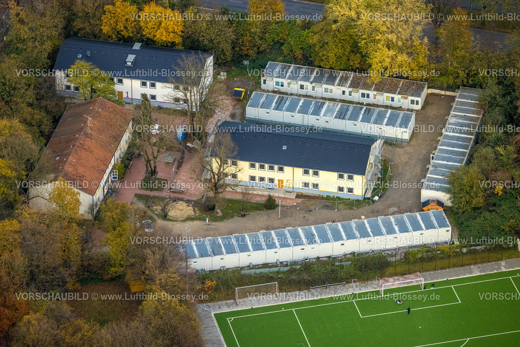 Bochum231102499 | Luftbild, Übergangsheim für Flüchtlinge Wohncontainer Containerdorf an der Wohlfahrtstraße, Wiemelhausen, Bochum, Ruhrgebiet, Nordrhein-Westfalen, Deutschland