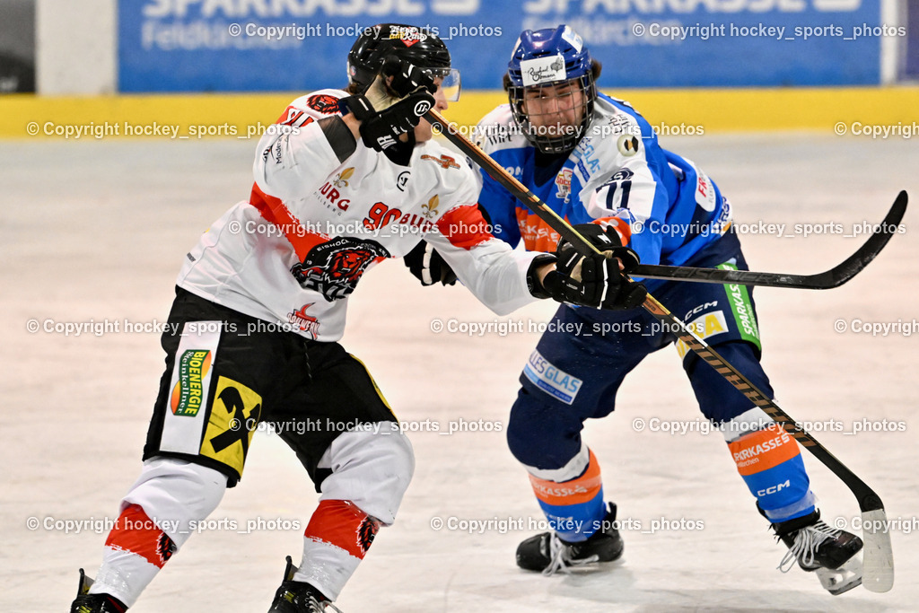 ESC SPARKASSE STEINDORF vs. EV ZELTWEG MURTAL LIONS | #90 Bärnthaler Valentin EV ZELTWEG MURTAL LIONS, #71 Dobnig Elias ESC Steindorf, ESC SPARKASSE STEINDORF vs. EV ZELTWEG MURTAL LIONS, ESC SPARKASSE STEINDORF vs. EV ZELTWEG MURTAL LIONS am 27.12.2025 in Steindorf (Ossiachersee Halle), Austria, (Photo by Bernd Stefan)