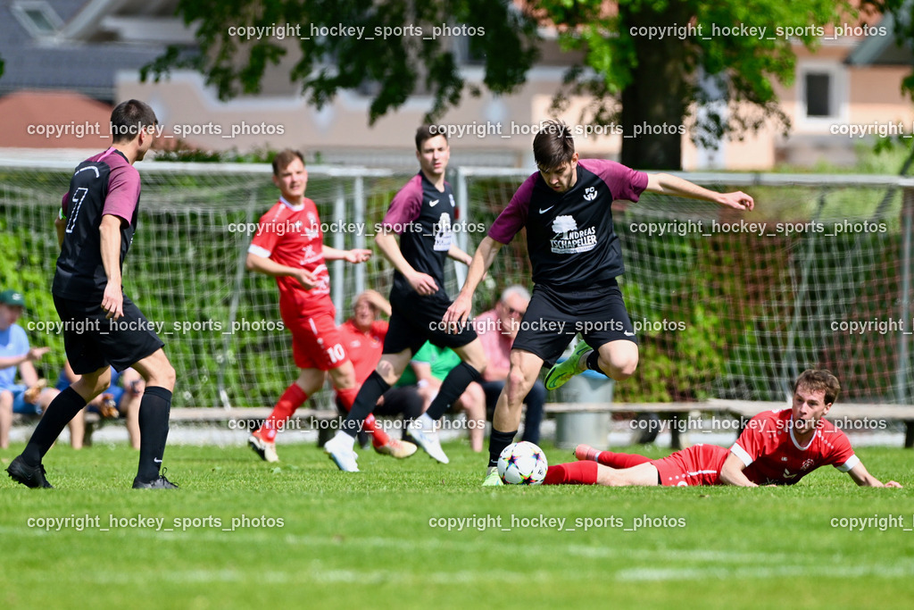 SV Rothenthurn vs. FC Nussdorf Debant | #5 Ivan Makovec FC Nussdorf, #9 Grega Gorisek SV Rothenthurn, #7 Aleksandar Simic FC Nussdorf, SV Rothenthurn vs. FC Nussdorf Debant, SV Rothenthurn vs. FC Nussdorf Debant am 04.05.2025 in Rothenthurn (Sportplatz Rothenthurn), Austria, (Photo by Bernd Stefan)