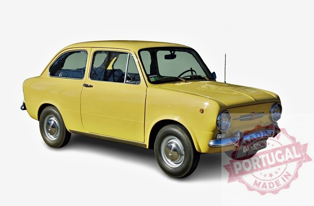 Yellow Fiat 850 classic Italian car on white background | Yellow Fiat 850 vintage automobile with an isolated white background - Realized with Pictrs.com