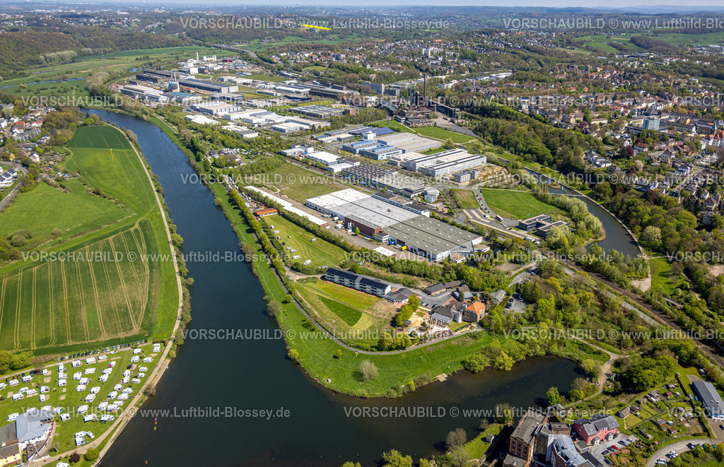 Hattingen230406905 | Luftbild, Henrichshütte, Landschaftspark und Industriemusem, Fluss Ruhr, Hattingen, Ruhrgebiet, Nordrhein-Westfalen, Deutschland
