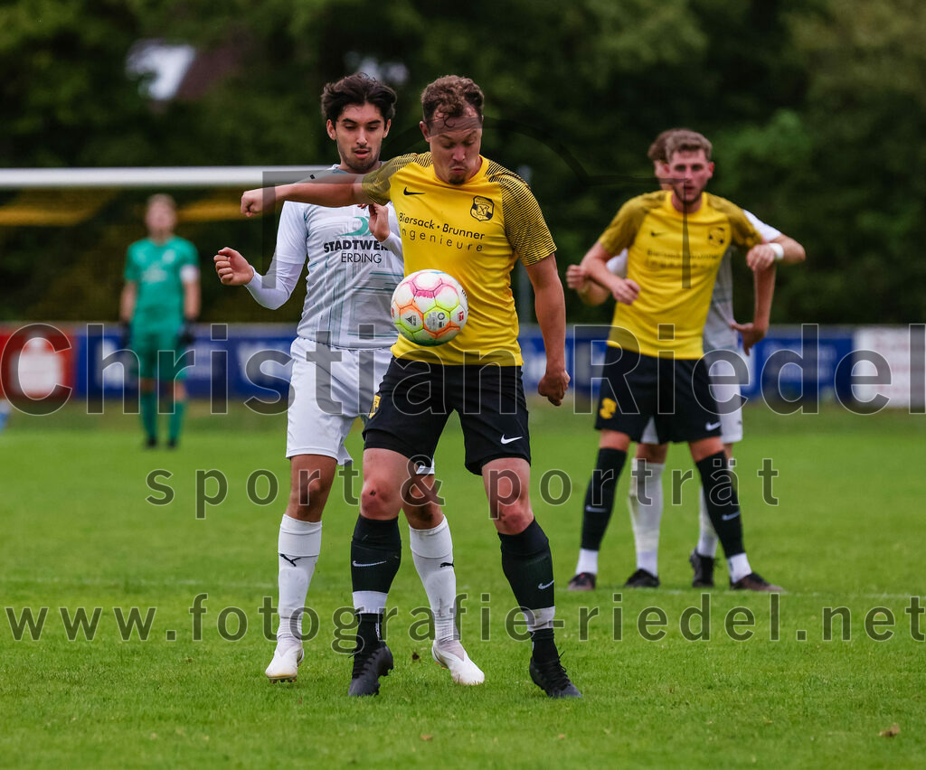 2023-08-09_118_FC_Moosinning_II_gegen_SpVgg_Altenerding | Moosinning, Deutschland, 09.08.2023:
Fußball, Kreisliga 2023 / 2024, 3. Spieltag, FC Moosinning II gegen SpVgg Altenerding, Endergebnis: 1:1

Pedro Flores (SpVgg Altenerding, #6), Alexander Hofmeister (FC Moosinning, #11)

Foto: Christian Riedel / fotografie-riedel.net