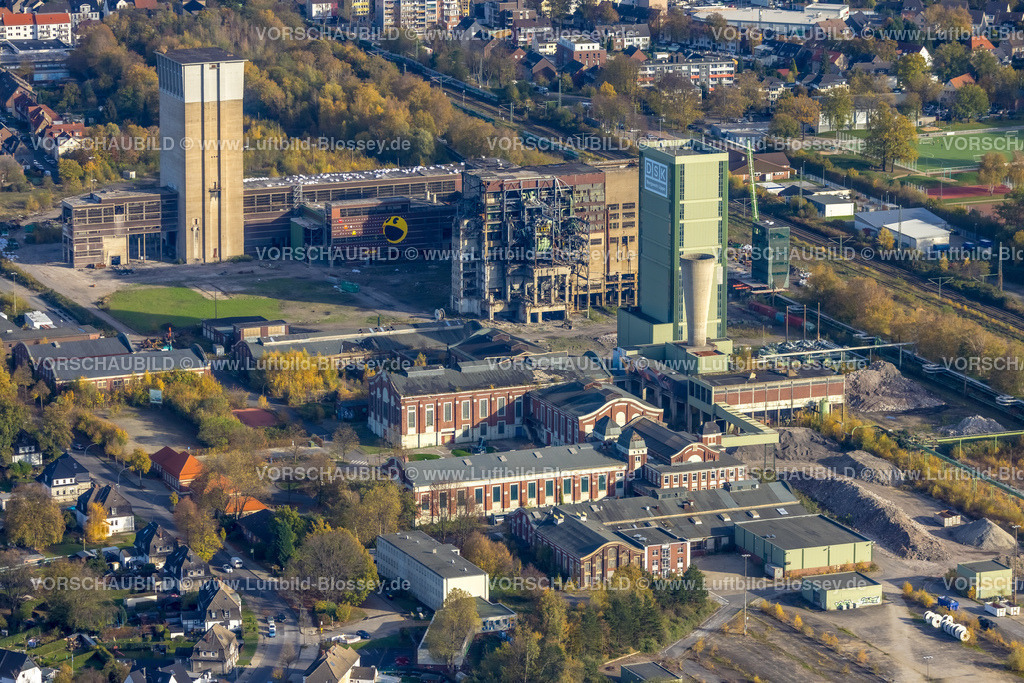 Gelsenkirchen221102290noerdlich | Luftbild, ehemaliges DSK Bergwerk Lippe, Egonstraße, Graffiti auf Gebäudefront, Stadtgrenze zu Gelsenkirchen, Westerholt, Hassel, Gelsenkirchen, Ruhrgebiet, Nordrhein-Westfalen, Deutschland