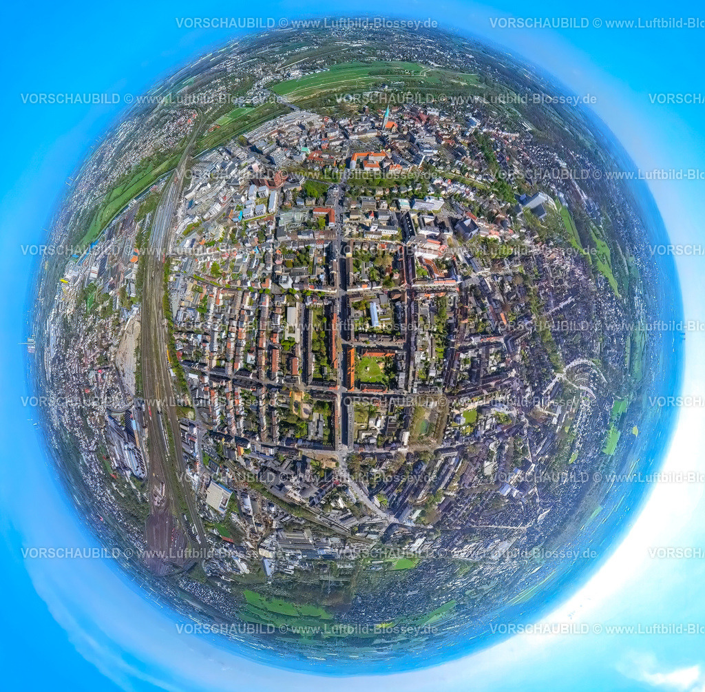 Hamm230490026Goethestrasse-topaz | Luftbild, City mit Goethestraße, Erdkugel, Fisheye Aufnahme, Fischaugen Aufnahme, 360 Grad Aufnahme, Mitte, Hamm, Ruhrgebiet, Nordrhein-Westfalen, Deutschland
