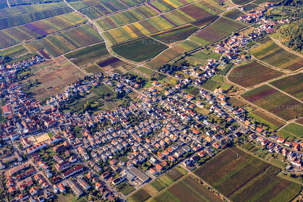 Luftbild: Ortsansicht aus Norden im Ortsteil Diedesfeld in Neustadt im Bundesland Rheinland-Pfalz in Deutschland. Foto: IMG_22096.jpg vom 15.10.2009 durch Werner Riehm/FLY-FOTO.de