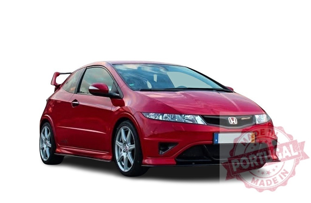 Red Honda Civic Type R posing on a white background | Sporty red Honda Civic Type R parked, showing its stylish design and powerful engine potential - Realized with Pictrs.com