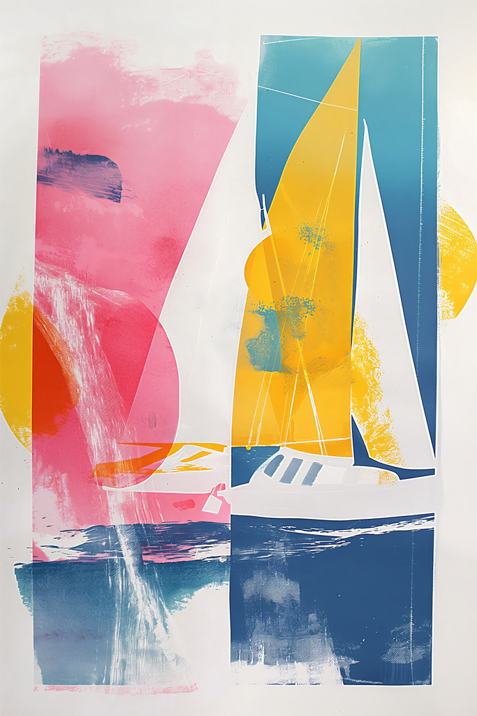 2407023 - Abstrakte Segelboote | Abstraktes Motiv von Segelbooten im Stil eines Siebdruck Gemäldes. Für Preise, Größen- und Materialauswahl klicken Sie bitte auf "Bestellen.