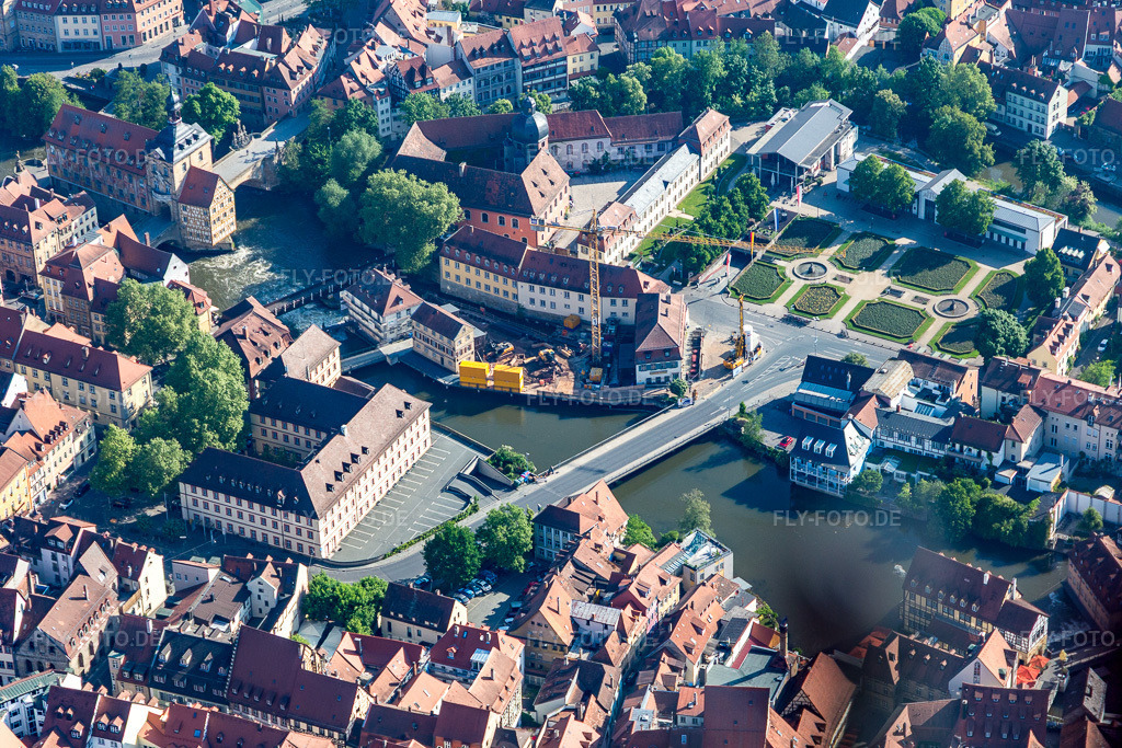 Luftbild: Vermessungsamt an der Bischofsmühlbrücke in Bamberg im Bundesland Bayern in Deutschland. Foto: IMG_099808.jpg vom 25.05.2017 durch Werner Riehm/FLY-FOTO.de
