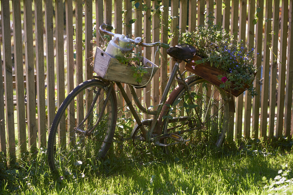 Alptag in Schwarzenberg | Schwarzenberg, Austria - September 08, 2015: Alptag in Schwarzenberg, Altes geschmücktes Rad am Holzzaun. - Realisiert mit Pictrs.com