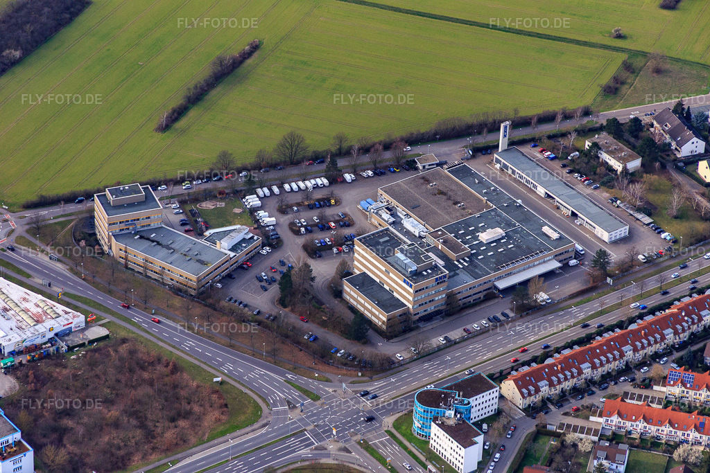 Luftbild: Badische Neueste Nachrichten Badendruck GmbH im Ortsteil Neureut in Karlsruhe im Bundesland Baden-Württemberg in Deutschland. Foto: IMG_086386.jpg vom 26.02.2016 durch Werner Riehm/FLY-FOTO.deZurück zum Seitenanfang