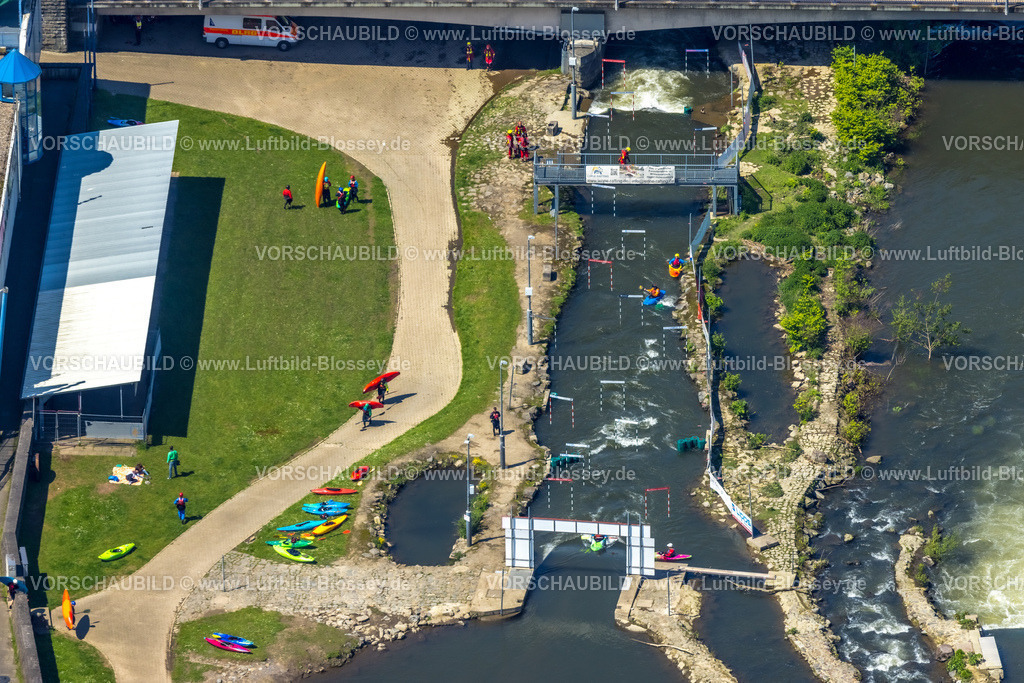 Hagen230501631Hohenlimburg | Luftbild, Fluss Lenne, Wildwasserpark Hagen-Hohenlimburg, Lenne Rafting, Kanu-Slalom-Strecke, Hohenlimburg, Hagen, Sauerland, Nordrhein-Westfalen, Deutschland