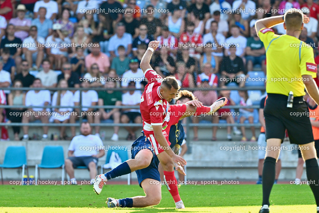 ATUS Velden vs. GAK | #7 Murat Satin GAK, #21 Florian Schaller ATUS Velden, ATUS Velden vs. GAK, ATUS Velden vs. GAK am 26.07.2024 in Villach (Stadion Lind), Austria, (Photo by Bernd Stefan)
