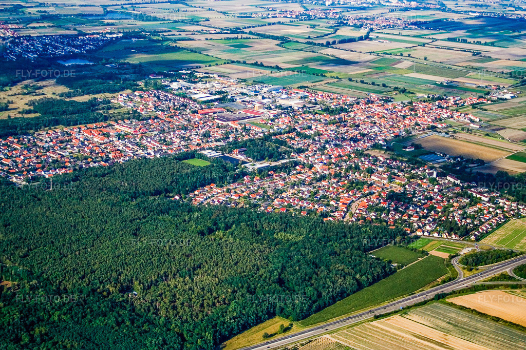 Luftbild: Stadtansicht von Südwesten in Maxdorf im Bundesland Rheinland-Pfalz in Deutschland. Foto: IMG_12679.jpg vom 17.08.2008 durch Werner Riehm/FLY-FOTO.de