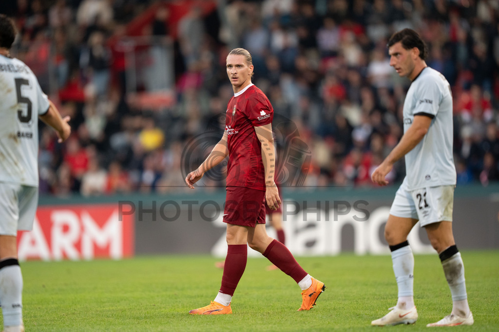 SG Sonnenhof Großaspach vs. Arminia Bielefeld, Fussball, DFB-Pokal, 1. Runde, 22.08.2026 | Marlon Fass (SG Sonnenhof Großaspach, #09),SG Sonnenhof Großaspach vs. Arminia Bielefeld, Fussball, DFB-Pokal, 1. Runde, 22.08.2026,DFB regulations prohibit any use of photographs as image sequences and/or quasi-video
