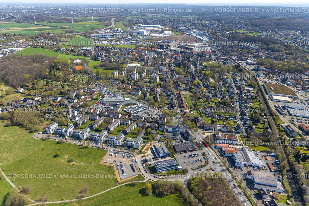 Witten220401109 | Luftbild, Blick auf den Stadtteil Annen mit Friedhof, Dortmunder Straße und Freiligrathstraße bis Gewerbegebiet Brauckstraße, Annen, Witten, Ruhrgebiet, Nordrhein-Westfalen, Deutschland