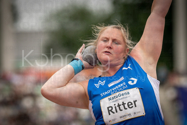 Golden Oval; Dresden, 31.05.2026 | DRESDEN , GERMANY - MAY 31:  Julia Ritter (GER / Germany) competes in the women’s shot put during the Golden Oval Continental Tour Silver meeting on May 31, 2026 at Heinz-Steyer-Stadion in Dresden, Saxony, Germany.