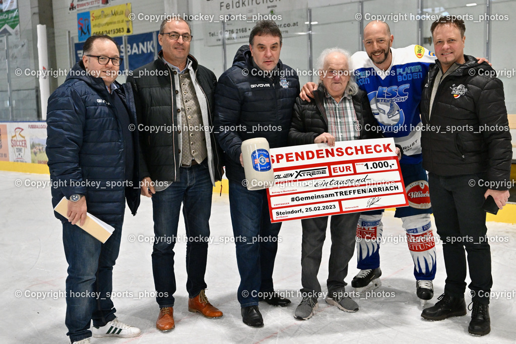 ESC Soccerzone Steindorf 50 Jahr Feier 26.2.2023 | ESC Steindorf sportlicher Leiter Armin Rac, Georg Kavalar, Obmann ESC Steindorf Hans Jürgen Tschernutter, Timo Ettlmayr, KEHV Präsident Michael Herzog Löschnig