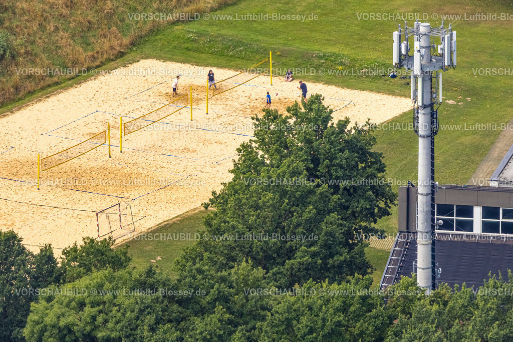 Hamm250701227Rhynern | Luftbild, Funkmast am Südbad, Volleyballfeld und jugendliche Spieler, Stadtbezirk Rhynern, Hamm, Ruhrgebiet, Nordrhein-Westfalen, Deutschland