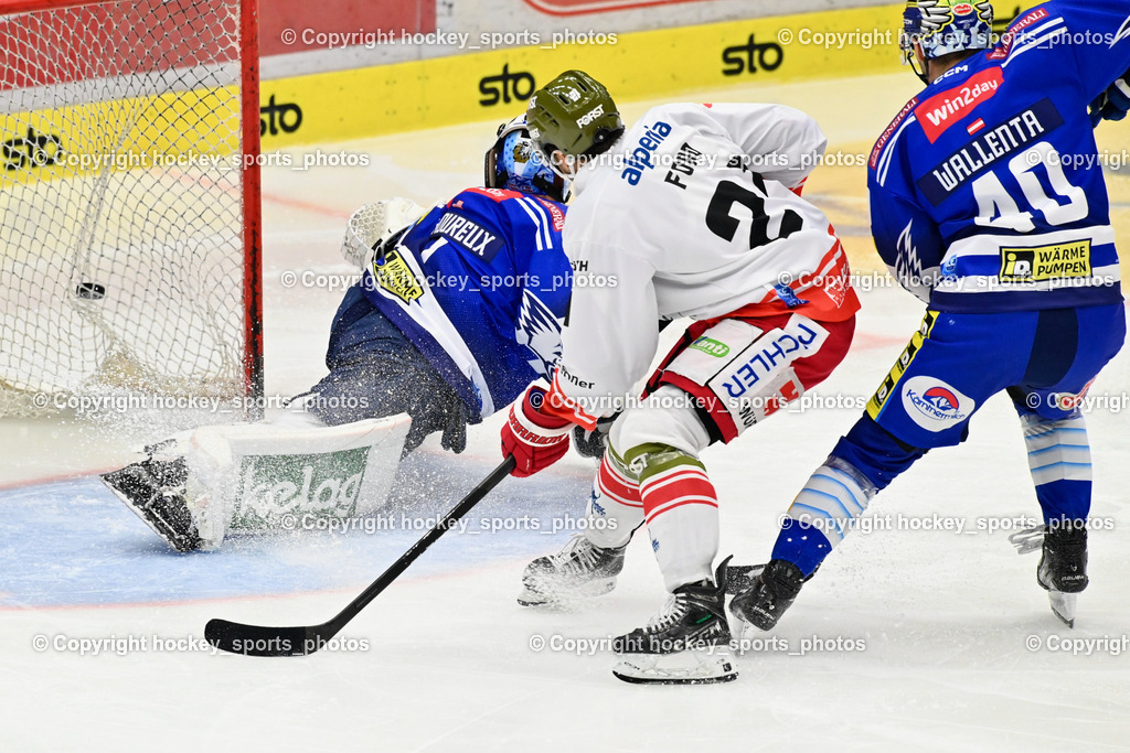 EC IDM Wärmepumpen VSV vs. HC Bozen 19.9.2023 | #1 Jean-Philippe Lamoureux, #21 Ford Connor, #40 WALLENTA Elias,  win2day icehockeyleague, EC IDM Wärmepumpen - HC Bozen  am 19.09.2023 in Villach (Stadhalle Villach), Austria, (Photo by Bernd Stefan)