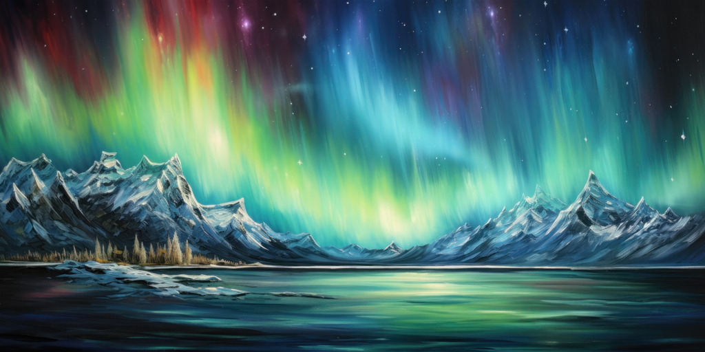 2307214 - Polarlicht | Bestellen Sie dieses moderne digitale Gemälde eines wunderschönen Polarlichts als hochwertigen Kunstdruck auf Leinwand, Acrylglas, Dibond oder als Poster.