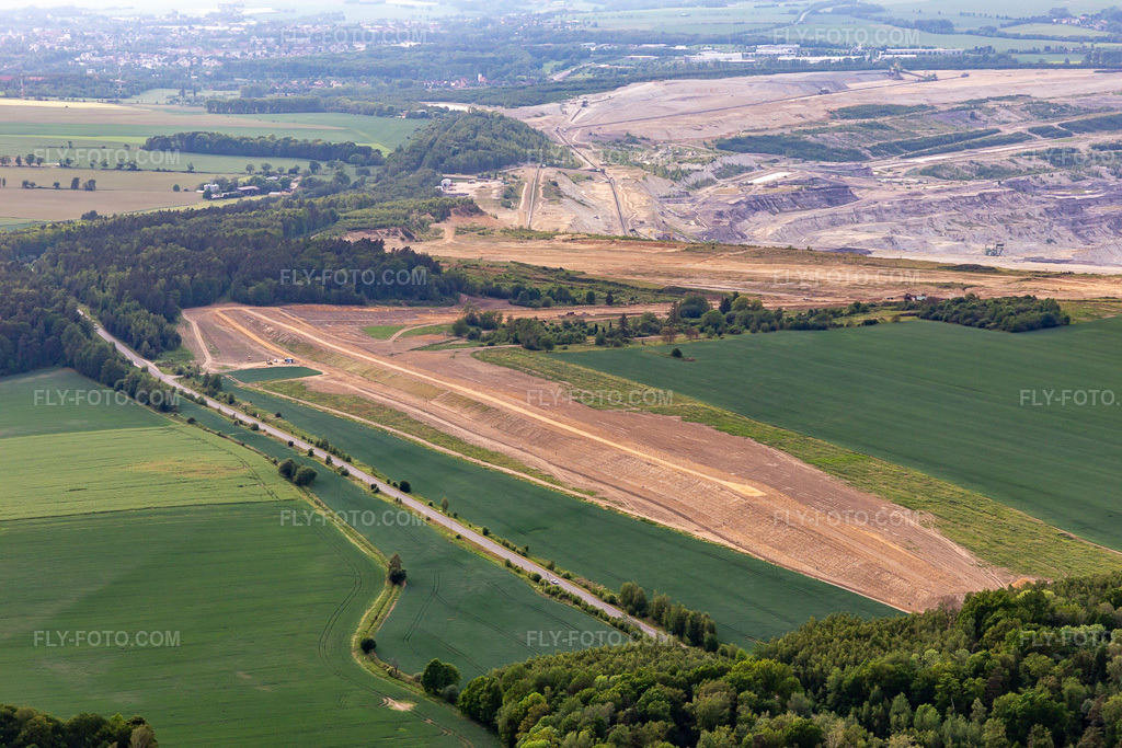 Aerial view: Demolition edge of the brown coal opencast mine 